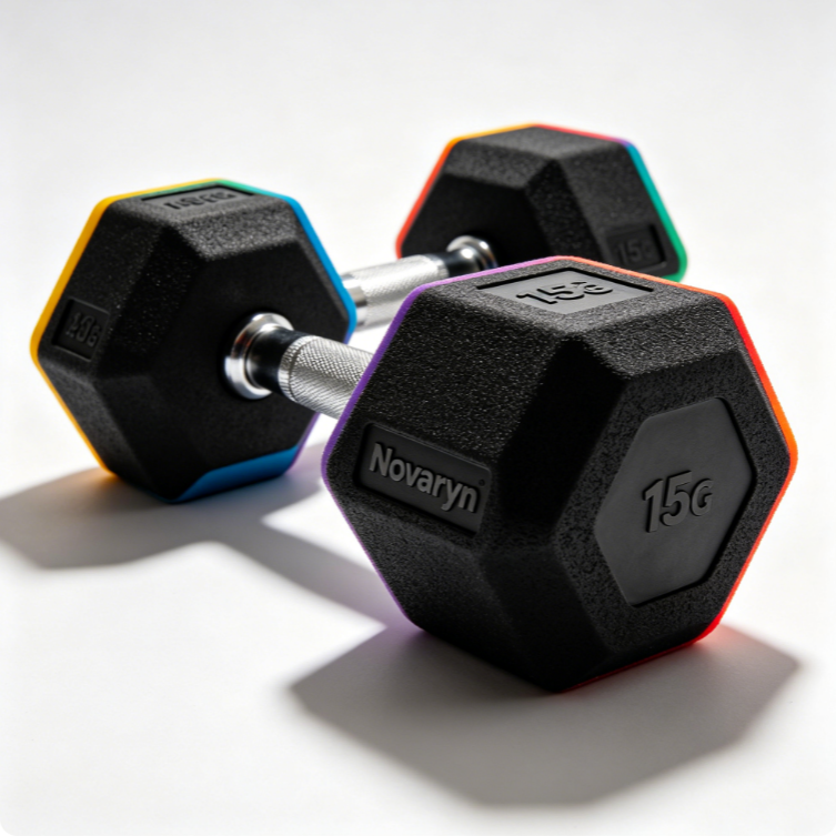 Novaryn Anti-Roll Hexagonal Dumbbells - Set of 2 Non-Slip Neoprene Hand Weights, 1-15 LBS Multi-Color Strength Training Weights for Full Body Fitness